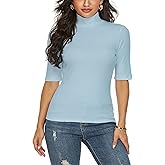 M T 4 YOU Womens Short Sleeve Mock Turtleneck Business Casual Tops Slim Fitted Plain Tee Shirts Size S-XL