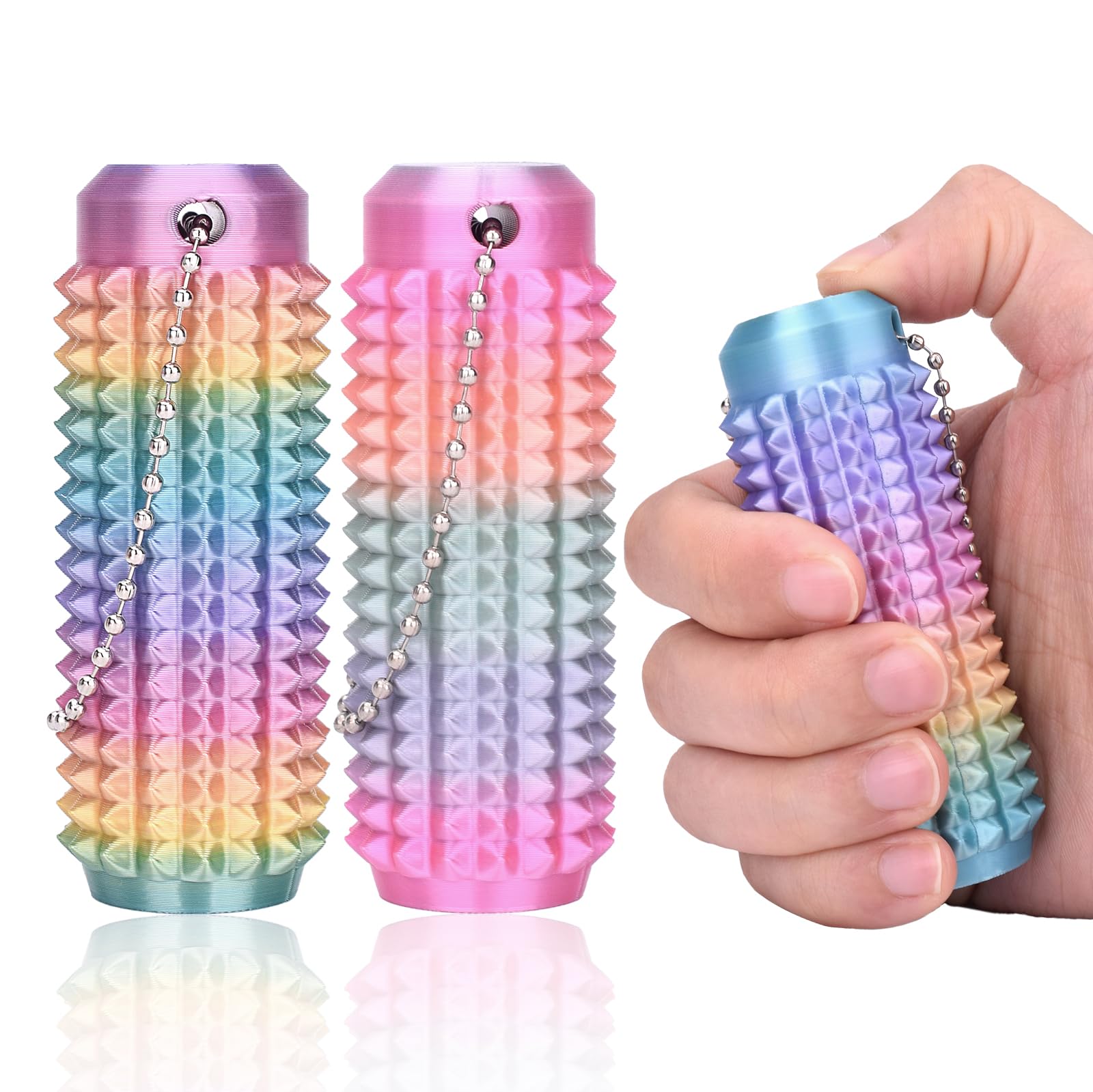 ATOMUS 2PCS Pain Fidget , Pain Stim Fidget for Adults 3D Printed Spiky Grippie Stim Keychain, Sensory for Stress Relief & Focus, Office Workers Novelty Gifts for Men
