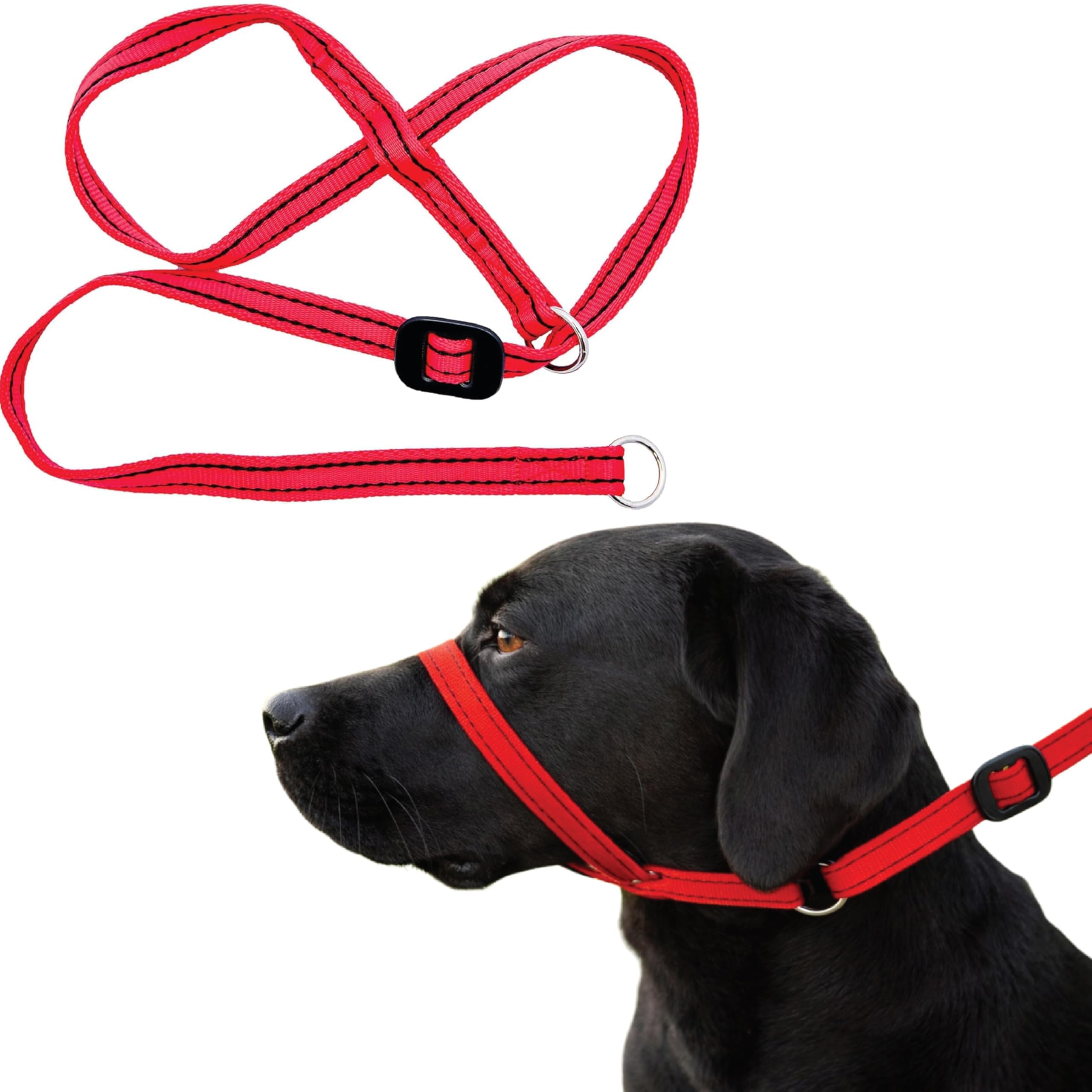 Gencon - Medium Size Anti Pull Dog Headcollar - Trainer Approved - Soft & Gentle Control - Practical Dog Training & Behaviour Aid - Left Hand - UK Made - Doesn't Include Lead - Red/Black