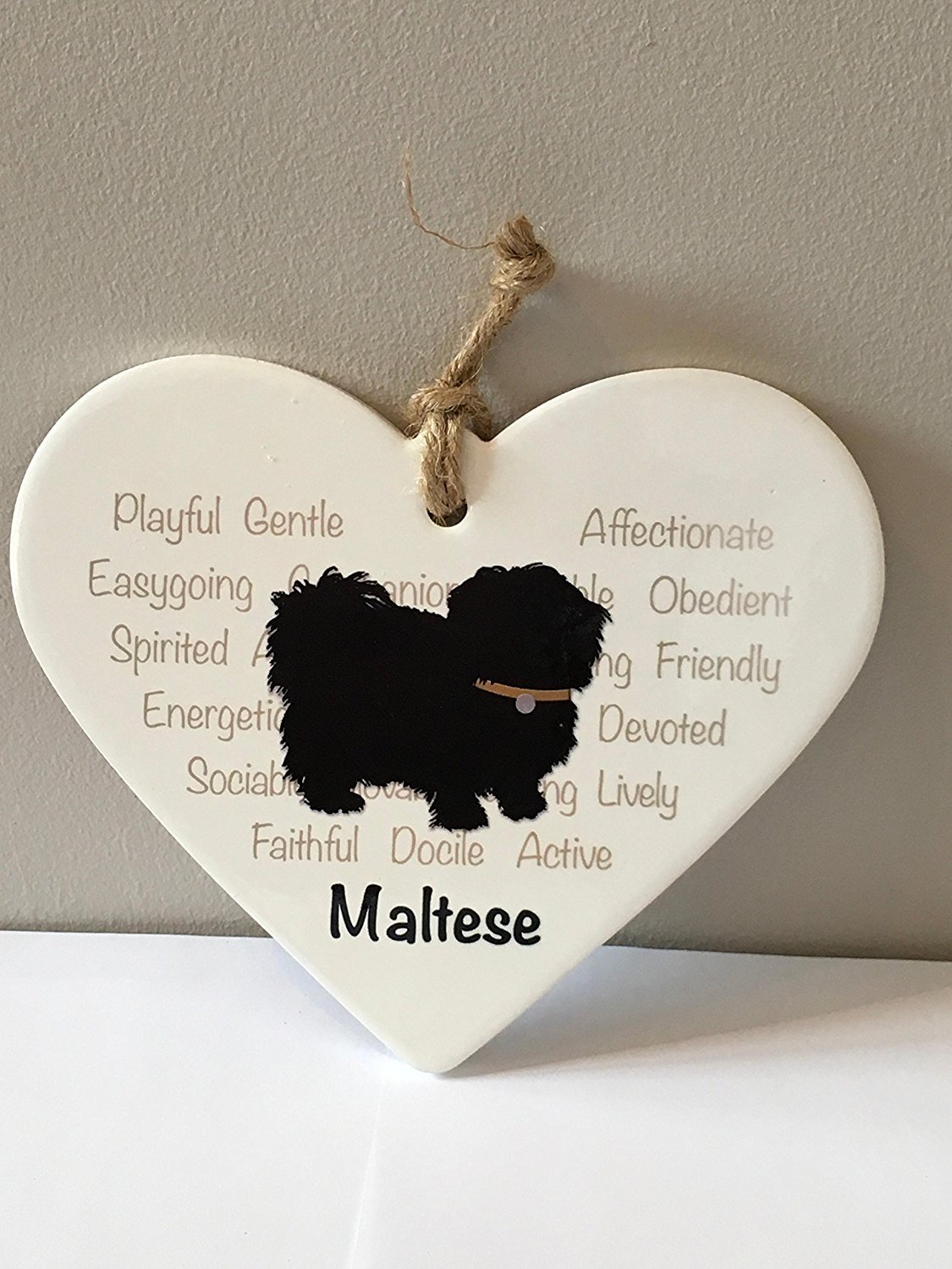 MALTESE Ceramic Heart shaped DOG Plaque / Sign