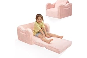 SAETSFEG Plush Kids Couch for Toddler Ages 1-3 with Pockets, 2-in-1 Comfy Soft Kids Sofa Fold Out for Boys and Grils, Armrest Convertible Baby Chair, Pink