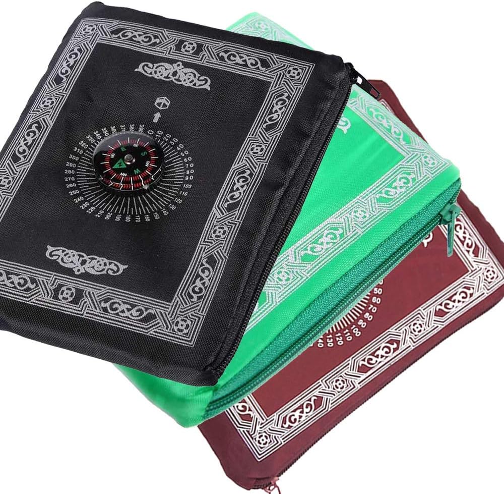 1 x Portable Islamic Prayer Mat / Rug with Compass Qibla finder + Booklet