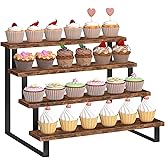 ELITEROO Cupcake Display Stand, 4 Tier Wooden Dessert Stand, Cookie Treat Stands for Dessert Table Set, Food Display Risers for Party Wedding Decor Birthday Graduation, Rustic Brown Straight
