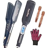 HYPTIME Wide Flat Iron Titanium Straightener Digital Display to Accurately Control Temperature, 2 Inch for Thick & Curly Hairs Professional, Dual Voltage 500°F Fast Heating for Black Hair Friendly