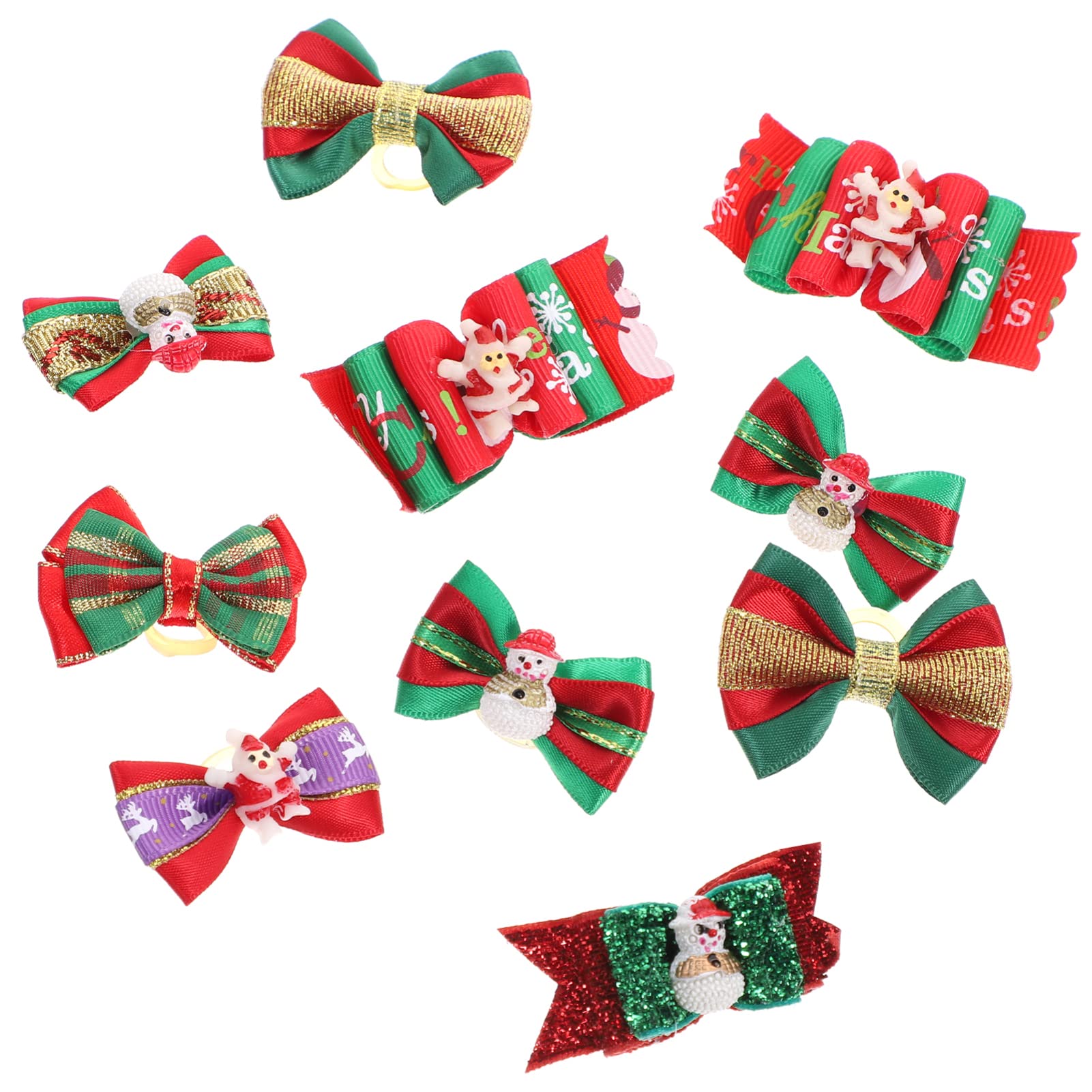 Pet Dog Costumes-10pcs Fashion Christmas Pet Hair Band Adorable Snowman Dog Hair Band Bowknot Hair Tie Pet Cloth Hair Ring with Rubber Band (Random Color)