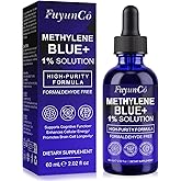 Methylene Blue 1%, Methylene Blue Drops, Brain Health Dietary Supplement, High Purity Blue Methylene for Memory Focus, Add Vitamin C, No Formaldehyde, 2 fl oz