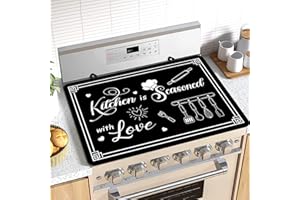 BZFJZG Black Stove Cover, Kitchen is Seasoned with Love Heat Resistant Glass Top Stove Cover Protector 28x20 inch, Cooktop Cover for Kitchen, Ceramic Stove Top Dish Drying Mats