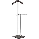 MyGift Brown Wood and Metal Valet and Suit Stand, Executive Men's Garment Organizer Rack Coat and Pants Hanger