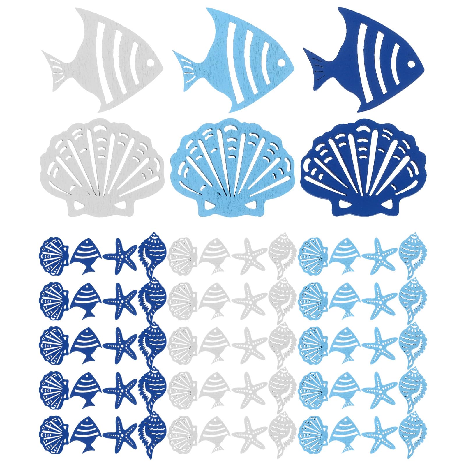 TEHAUX Ocean Themed Wooden Slice Ornaments with Sea Star and Shell Crafts Coastal Hanging Decor for DIY Beach Style Home Wall Decoration