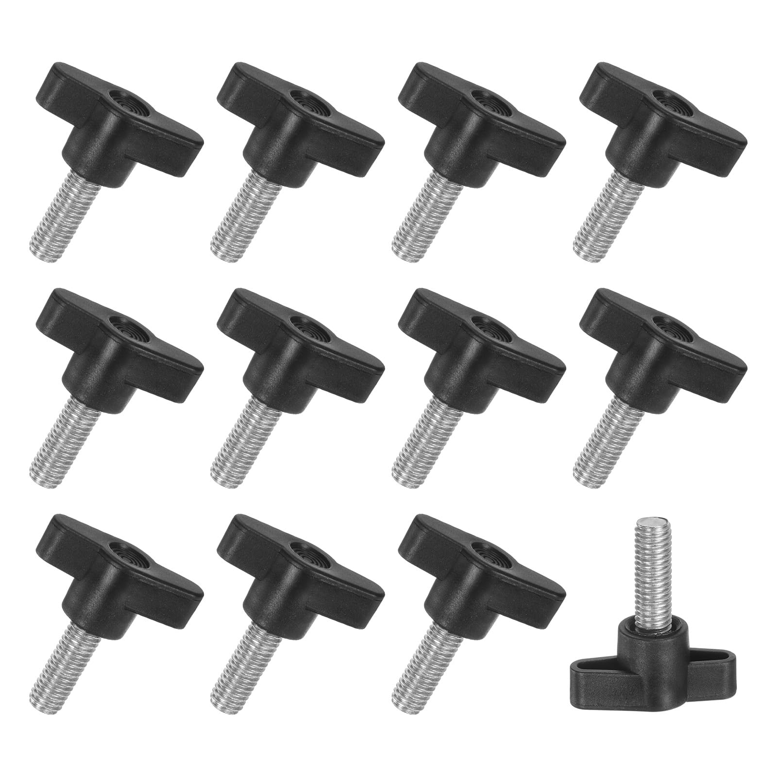 M METERXITY 12-Pack Thumb Screws, M8x20mm Tee Wing Knobs, T Shaped Handle Clamping Screw Knob for Woodworking/Machinery/Equipment, Metric Thread Thumbscrew [304 Stainless Steel, Black]