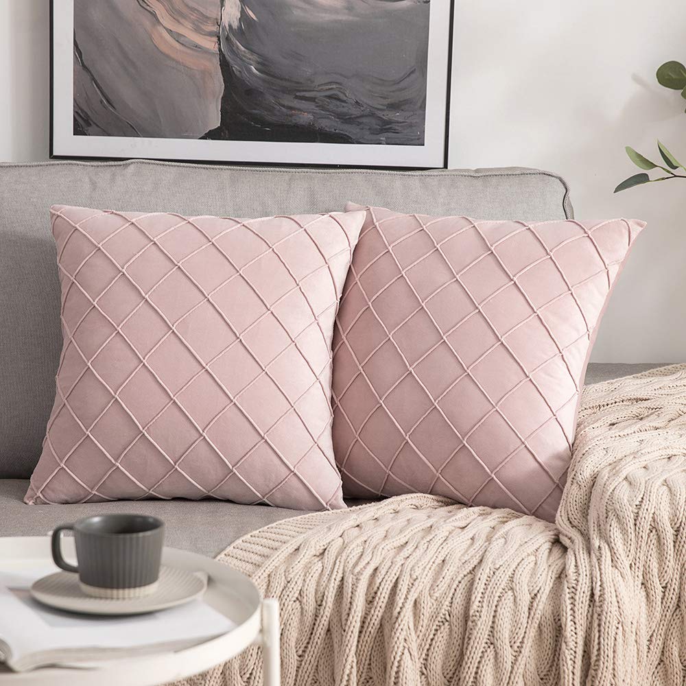 MIULEE Pack of 2 Velvet Cushion Covers Home Decoration with Square Pattern Throw Pillow Covers Super Soft Modern Smooth Washable for Living Room Bedroom Sofa Pink 50x50cm 20x20 Inch