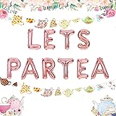 LaVenty LET'S PAR TEA Balloons Tea Party Birthday Banner Decorations Lets Par-Tea Party Decor Par Tea Baby Shower Par Tea First Birthday Decoration Flower Garland (Floral Banner)
