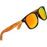 Woodies Zebra Wood Sunglasses with Mirrored Polarized Lens and Wooden Frame for Men and Women | 100% UVA/UVB Protection