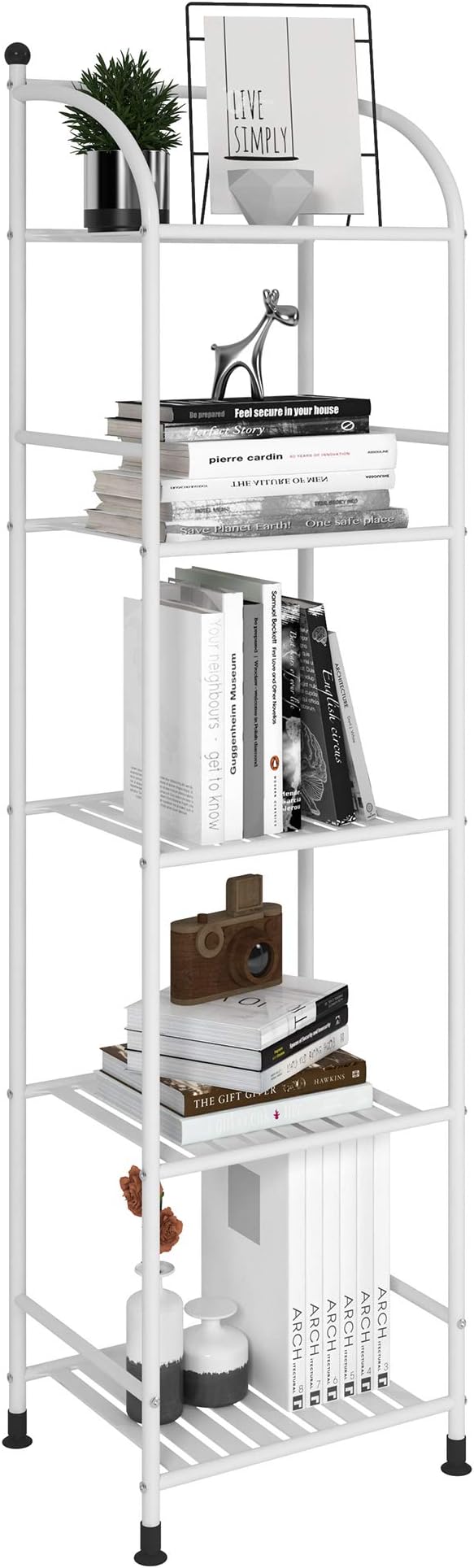 bathroom shelving and storage on Amazon Com Fkuo 5 Tier Bathroom Storage Open Shelf Unit Free Standing Metal Corner Rack Shelving For Kitchen Living Room Hallway White 5 Tier Furniture Decor