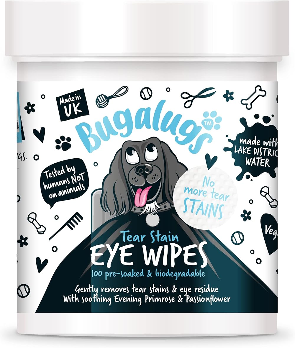BUGALUGS Dog Eye Wipes 100 Biodegradable Pre-soaked Aloe Vera Skin Safe