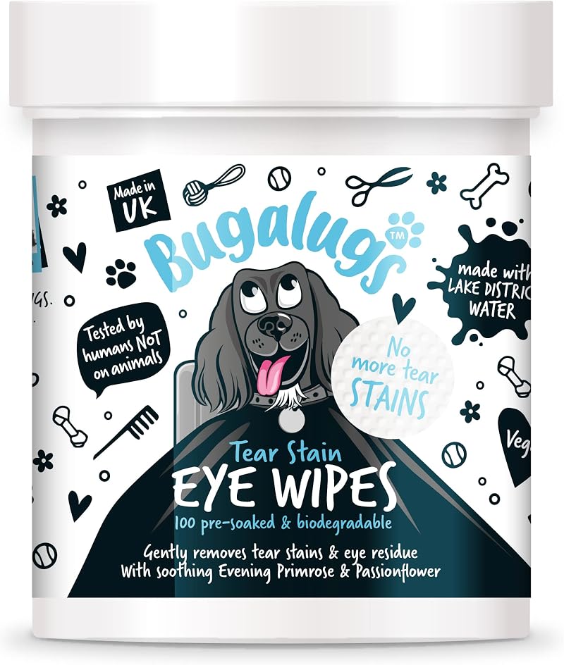 BUGALUGS Dog Eye Wipes 100 Biodegradable Pre-soaked Aloe Vera Skin Safe