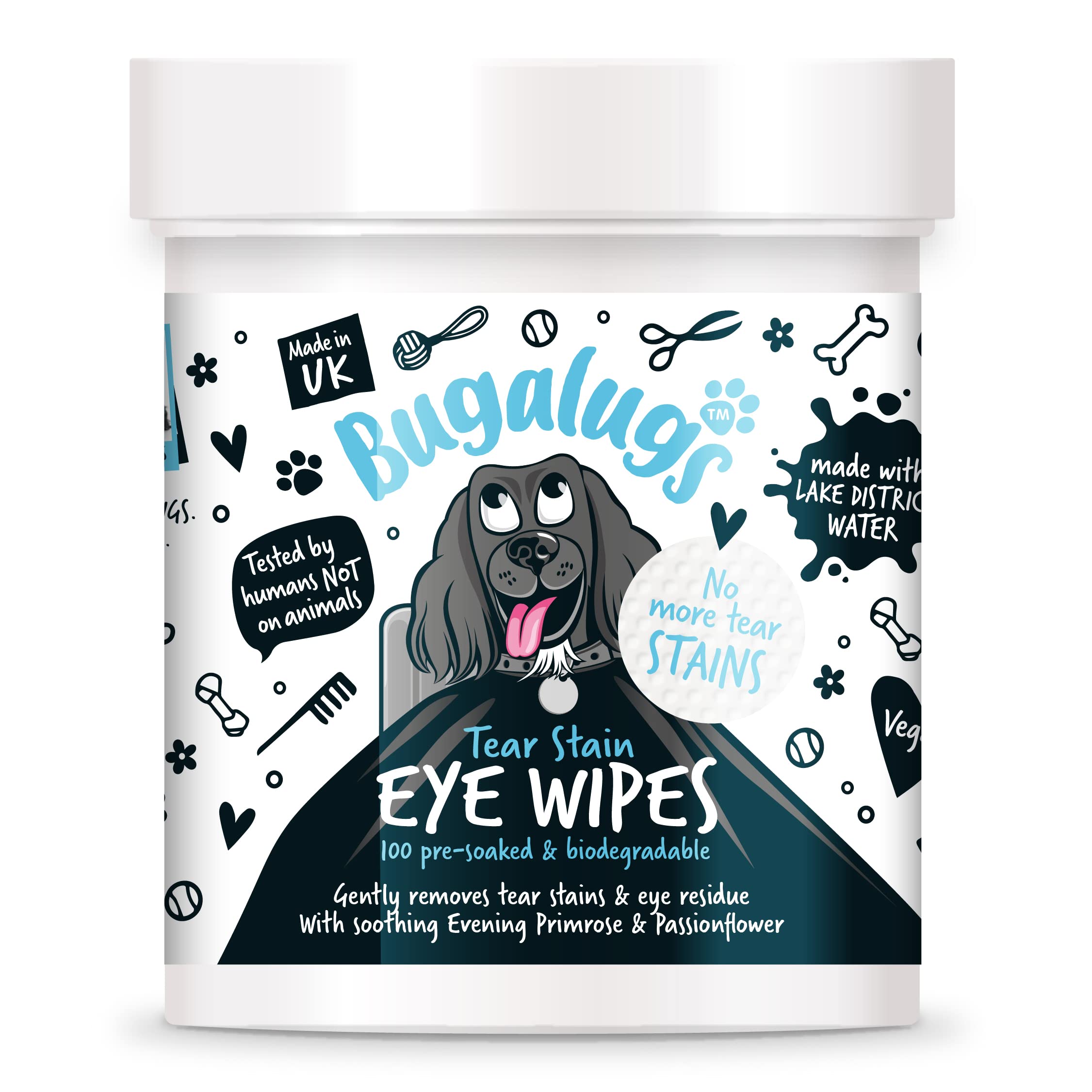 BUGALUGS Dog Eye Wipes 100 Biodegradable textured pre-soaked Dog Wipes. Safe & Easy Cleaning For Dogs - Pet Eye Wipes Remove Tear Stains, Dog Eye Crust & Eye Discharge
