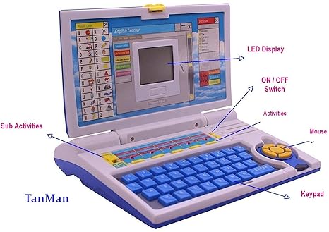 Aarya Kids Battery Operated Plastic English Learner Educational LCD Laptop with 20 Different Activities and Mouse (Blue)