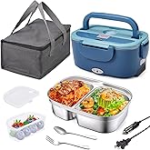 Kabbas Electric Lunch Box Food Heater with 2 Compartments, 80W Portable Heated Lunch Box for Adults, 12V 24V 110V Self Heatin
