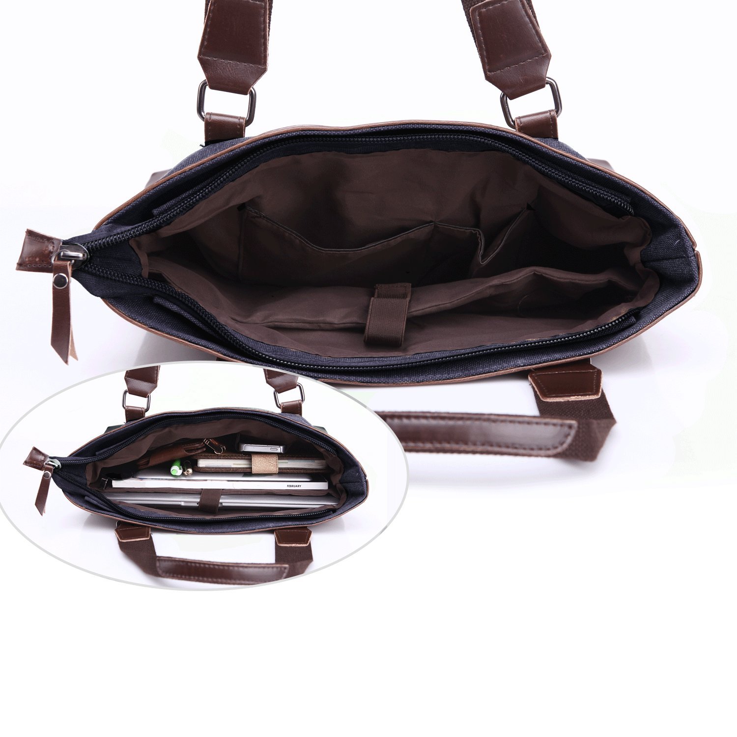 JCTHBAG Men/Women 14 Inch Laptop Notebook Totes, Canvas Shoulder Messenger Bag (Black)