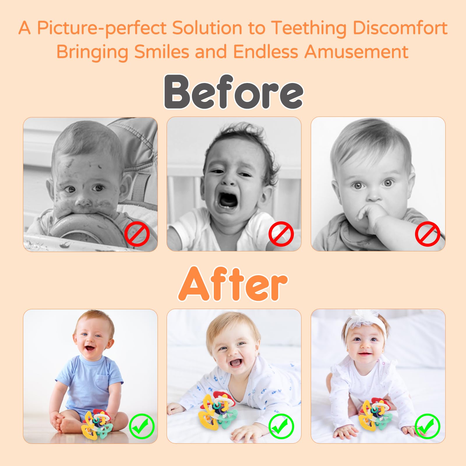 Teething Toys for Babies 0-6 Months: Sensory Toys for Infant - Newborn Gifts for Boys Girls Baby Toys Learning Developmental Chewable Freezable Rattle