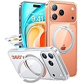 TORRAS Upgraded 360 Rotatable Magnetic Stand for iPhone 17 Pro Max Case, Fit for MagSafe with Ring, Mil-Grade Protection, Camera Control, Anti-Yellowing Slim Case for iPhone 17 ProMax Ostand, Clear