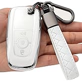 Kespevn for Ford Key Fob Cover Soft TPU with Keychain Full Protection Key Case for 2018-2025 Explorer Bronco Escape Edge Expedition F-150 Fusion Maverick Mustang Ranger Accessories 3 Button, B White