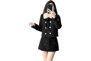 Women Two Piece Skirt Suit Faux Fur Collar Jacket Skirt Party Evening Fashion Wear