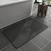 MontVoo -Bath Mat Rug-Rubber Backing Non Slip Quick Dry Absorbent Thin Bathroom Rugs Fit Under Door-Faux Suede Surface Bathroom Floor Mats-Shower Rug for in Front of Bathtub Shower Dark Grey 16"x24"