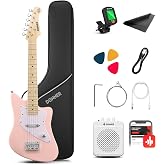 Donner 30 Inch Kids Electric Guitar Beginner Kit (Pink) | Short Scale Starter Pack for Boys &amp; Girls, with Mini Amp, Strap, Picks, Turner, Clear Sound and Kid-Friendly Finish, DJM-100