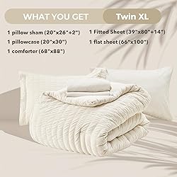 HYMOKEGE Ivory Twin XL Comforter Set Seersucker 5