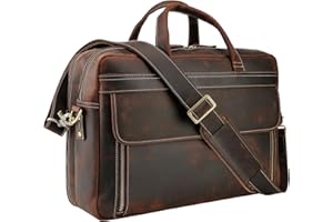 Masa Kawa Leather Briefcase for Men 15.6", 17" Laptop Computer Case Business Travel Work Messenger Cross Body Shoulder Bag
