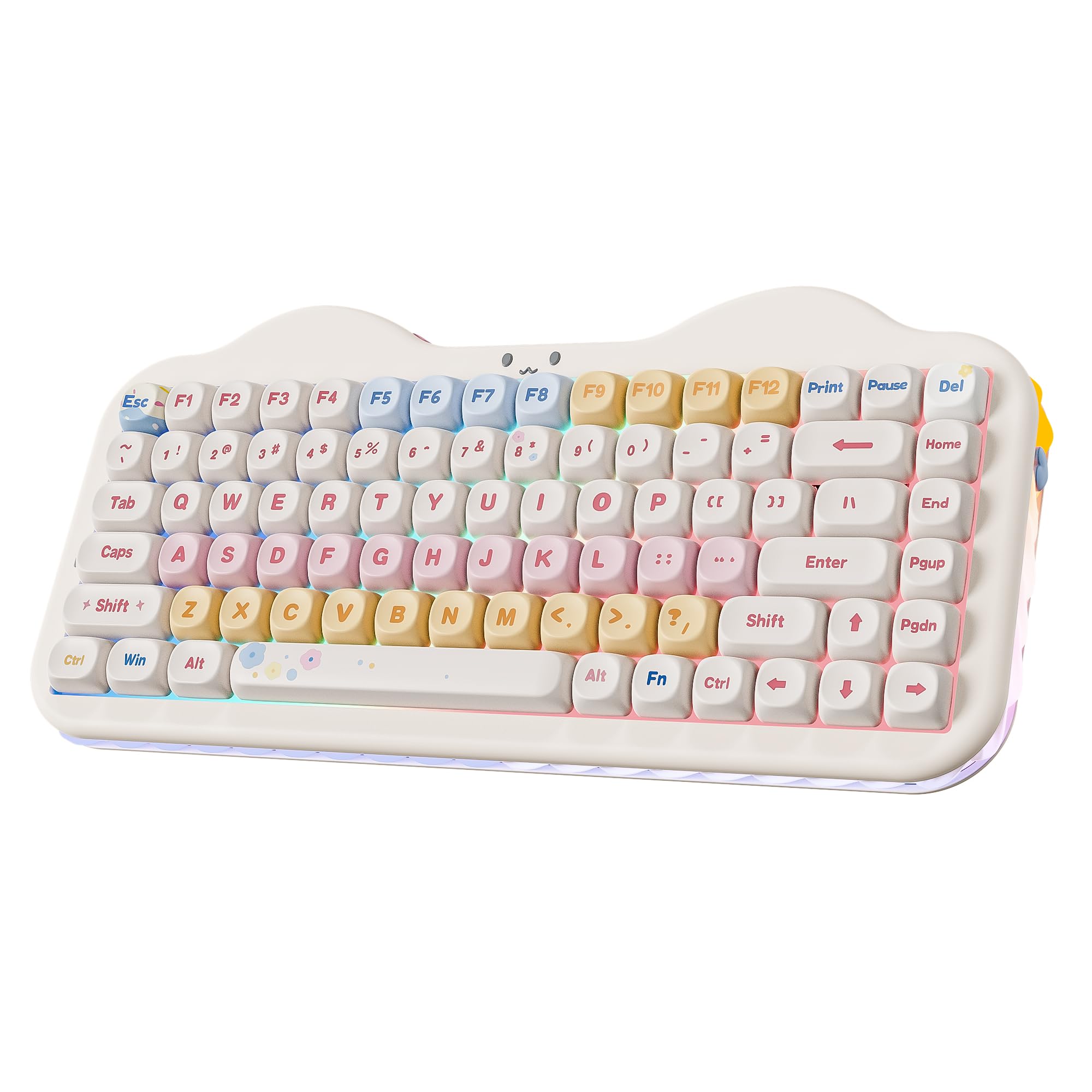 YUNZII C75 Wireless Mechanical Keyboard,75% Layout, Hot-Swappable NKRO,BT5.0/2.4G/USB-C Mode,Dye-Sub PBT MOA Keycaps,RGB Gasket Mount,Cute Cake Design for Mac/Win/Gaming (Beige, Milk V2 Switch)