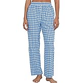 Flygo Womens Pajama Pants Wide Leg Gingham Lounge Pants Plaid Cotton Pajama Bottoms with Pockets