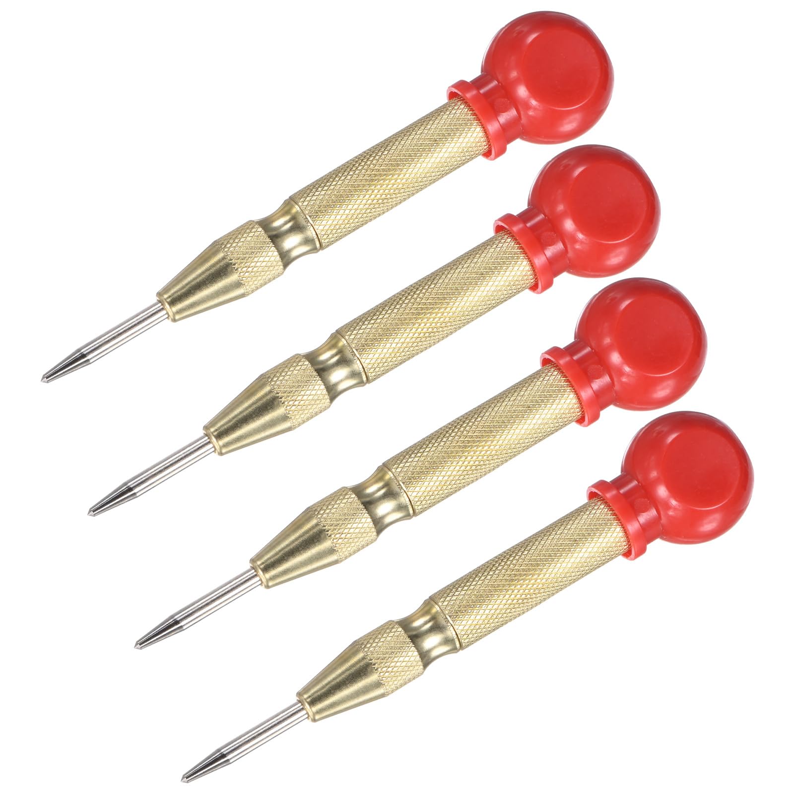 M METERXITY 4-Pack Automatic Center Punch, 133mm HSS Spring Loaded Nail Punch with Palm Cushion Cap for Steel Plate/Wooden Board/Glass, Adjustable Impact Punch Window Breaker Tool [Gold Tone]
