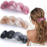 3 Pieces Large Barrettes for Women, Interweave Wider Hair Clips Hair Accessories for Thick Curly Fine Updo Hair (Glitter)