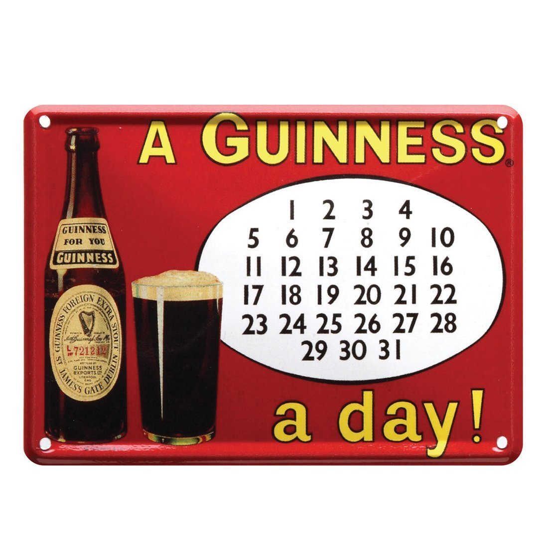 Guinness Metal Sign With Calendar Design (20Cm X 30Cm)