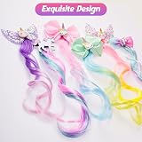 Little World 6pc Curly Hair Extensions Clip-in Kids Rainbow Unicorn Bow Girls view 3