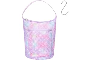 BrainyBees Kids Shower Caddy Mesh – Small Kids Toiletry Bag Girls Shower Bag Portable, Collapsible Camp Dorm Gym Travel Bathroom Essentials Gift, Purple Mermaid