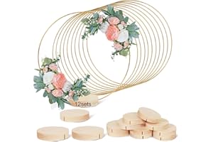 GUDELAK 12Pcs 12 Inch Metal Floral Hoop Centerpiece with Stand for Table, Metal Macrame Gold Wreath Ring with 12Pcs Holders Stands, Table Centerpieces for DIY Wedding Decor Wall Hanging Crafts