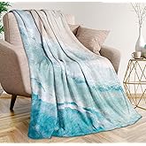 Coastal Beach Throw Blanket Ultra-Soft Cozy Coastal Decor Fleece Blankets Lightweight Teal Ocean Art Flannel Blanket for Couch Sofa Bedding Home Decor (50" L x 40" W, Coastal)