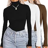 Ekouaer Womens 3 Piece Turtleneck Long Sleeve Shirts Lightweight Basic Slim Fit Soft Thermal Underwear Tops