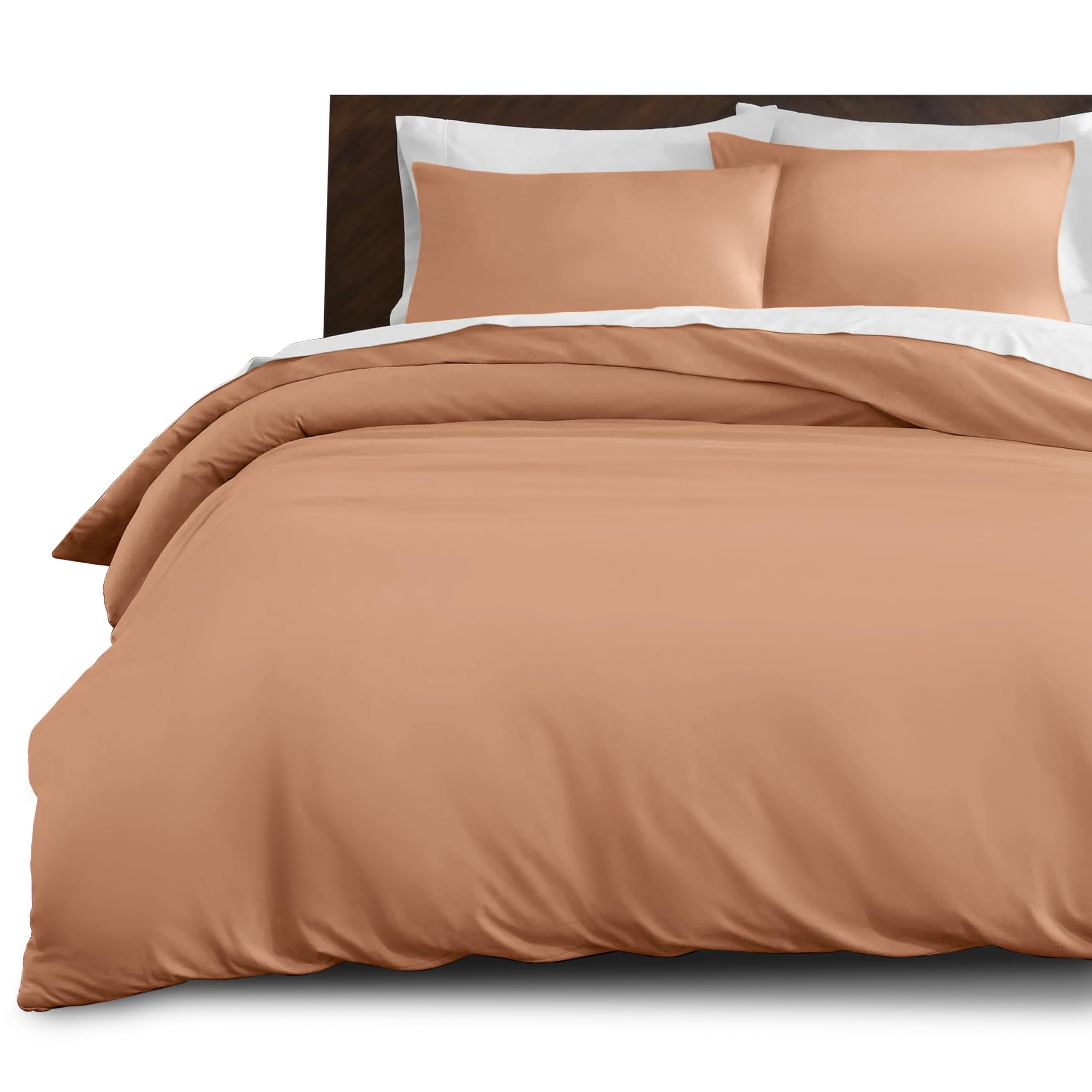 Imperial Rooms King Size Duvet Cover Sets Brushed Microfiber 3 PCs Plain Bedding Set with Pillow Cases Button Closure Ultra Soft Quilt Bed Cover (230 x 220 Cm Peach) — image 1