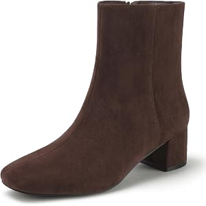 IDIFU Ankle Boots Low Chunky Block Heel Closed Square Toe Dress Booties | 2 inch Heeled Dressy Boot with Side Zipper Fall Fas