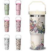Xchearser Hummingbird Tumbler with Handle and Flip Straw for Women Men, 30oz Bird Stainless Steel Insulated Cup, Water Bottle Travel Coffee Mug,Gifts for Animal Lovers