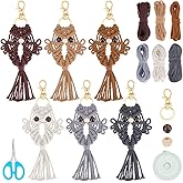 ACRNIGHEET 6PCS Owl Macrame Keychain Kit for Adults Beginners 6 Different Color Owl Boho Macrame Keychain Craft Kits Gift DIY Kits for Adults Purse Phone Bag Includes Step-by-Step Video Tutorials