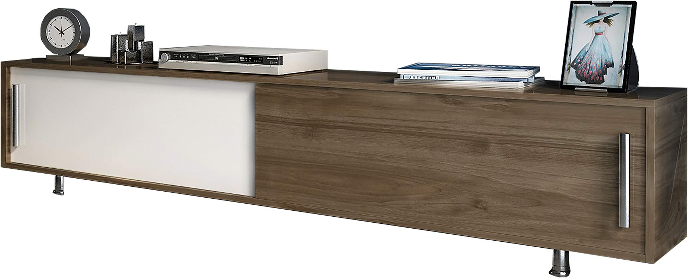 Decorotika - Classy 71" Tv Stand - Entertainment Center - Modern Design - Sliding Doors (Walnut/White)