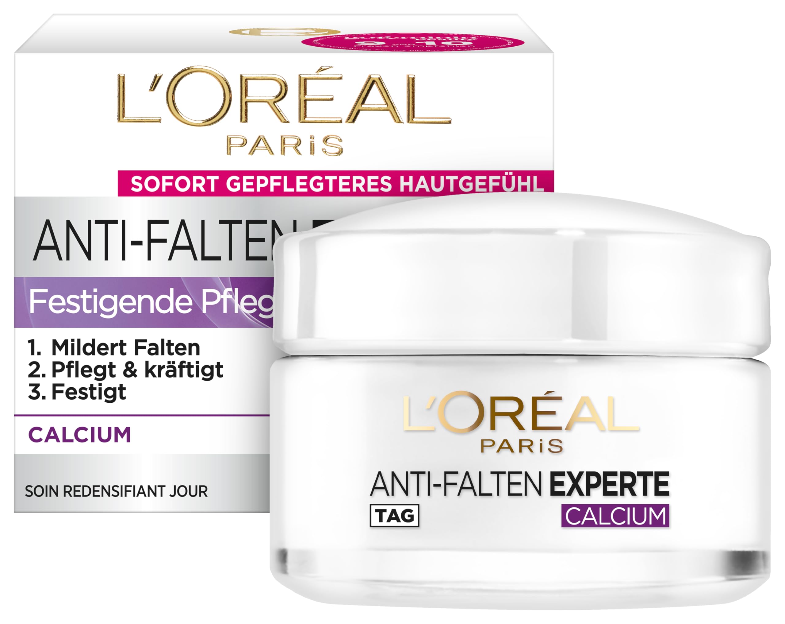 L'Oréal Paris Moisturiser for the Face, Moisturising Anti-Ageing Day Cream with Calcium to Reduce Wrinkles, Anti-Wrinkle Expert 55+, 1 x 50 ml