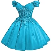 3D Butterfly Homecoming Dress for Teens Lace DAMA Dress for Quinceanera Off Shoulder Sparkly Tulle Short Prom Dress
