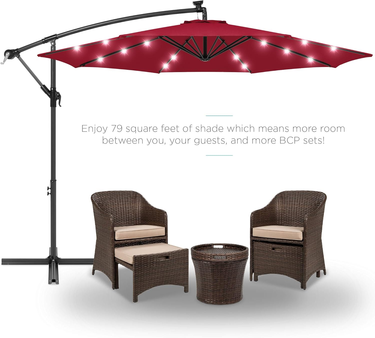 Poolside Best Choice Products 10ft Solar Led Offset Hanging Market Patio Umbrella For Backyard Black Polyester Shade Lawn And Garden W Easy Tilt Adjustment 8 Ribs Umbrellas